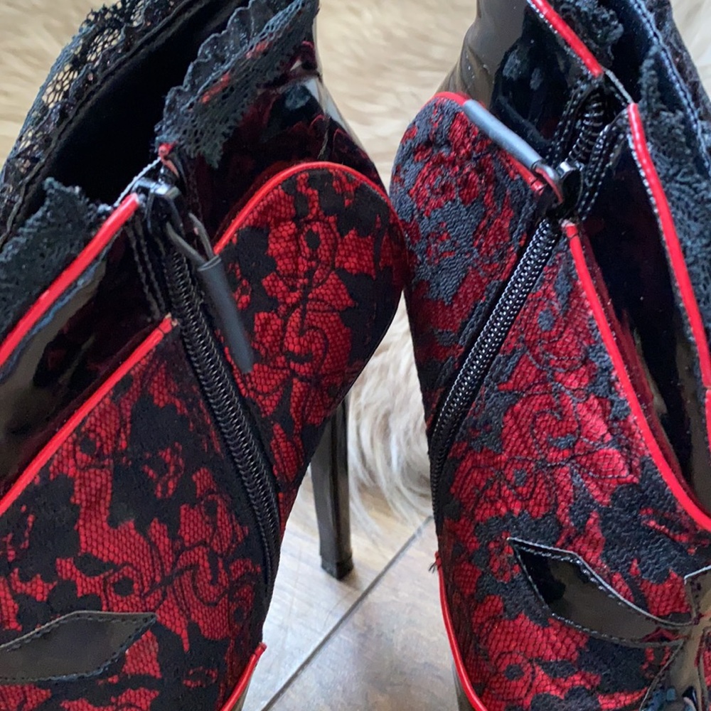 Ellie Lace Zip Booties Lace Trim & Cross Detail - Picture 5 of 8